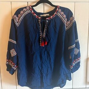 LOFT Navy Blue Embroidered Blouse